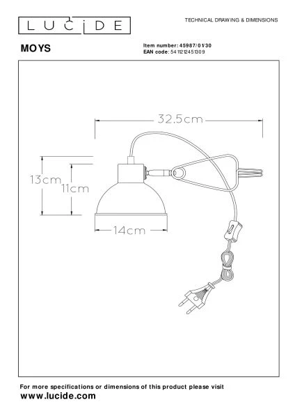 Lucide MOYS - Klemmleuchte - 1xE27 - Schwarz - TECHNISCH